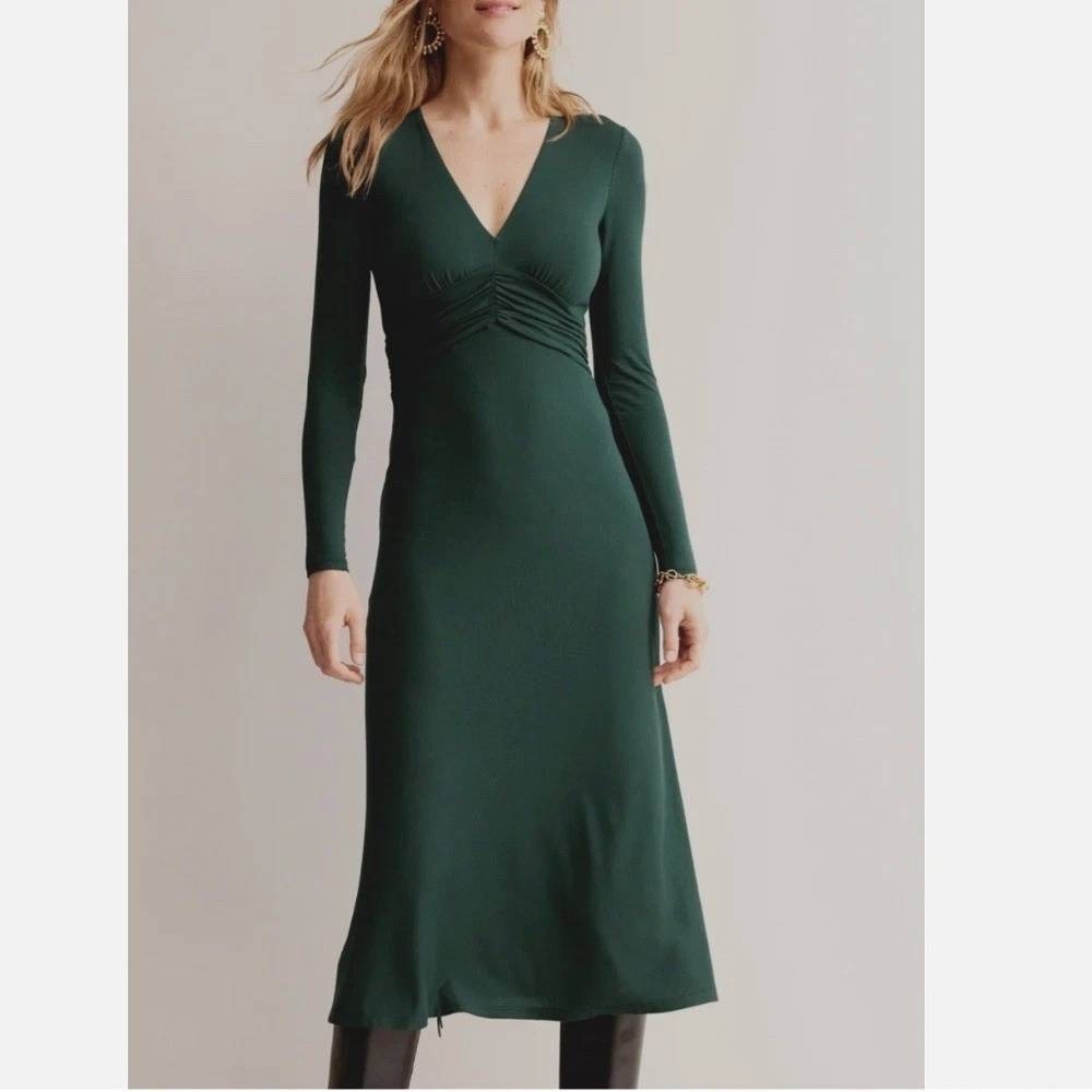 Boden Elodi Empire Waist Midi Dress Stretch Boho Forest Green Women UK 10P/US 6P